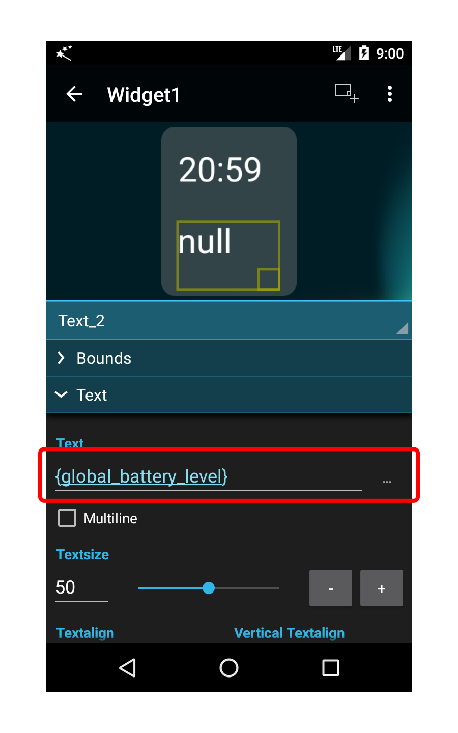 Battery Level Text Element